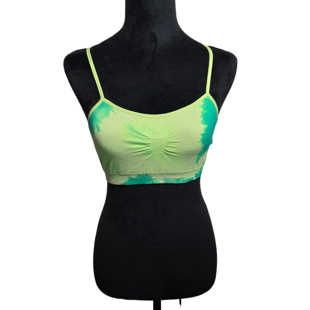 No Boundaries Lime and Teal Tie-Dye Nonpadded Sports Bra - S/M